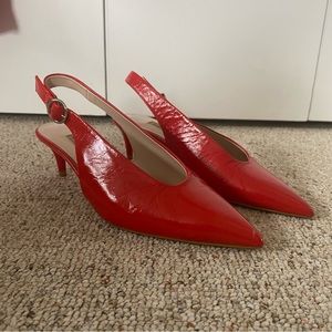 Zara Red Leather Slingback Kitten Heels